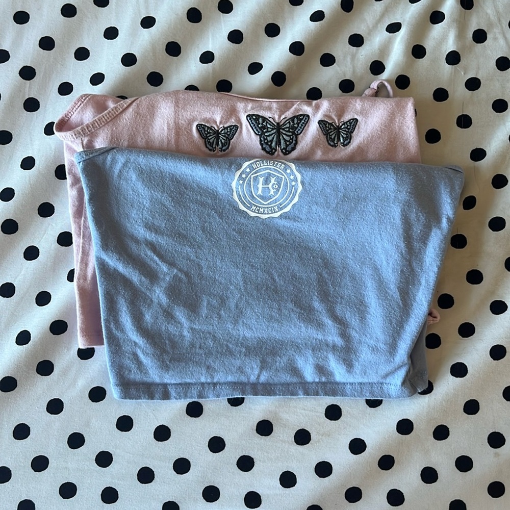 two tank tops, spaghetti strap, good condition, worn but not in bad condition